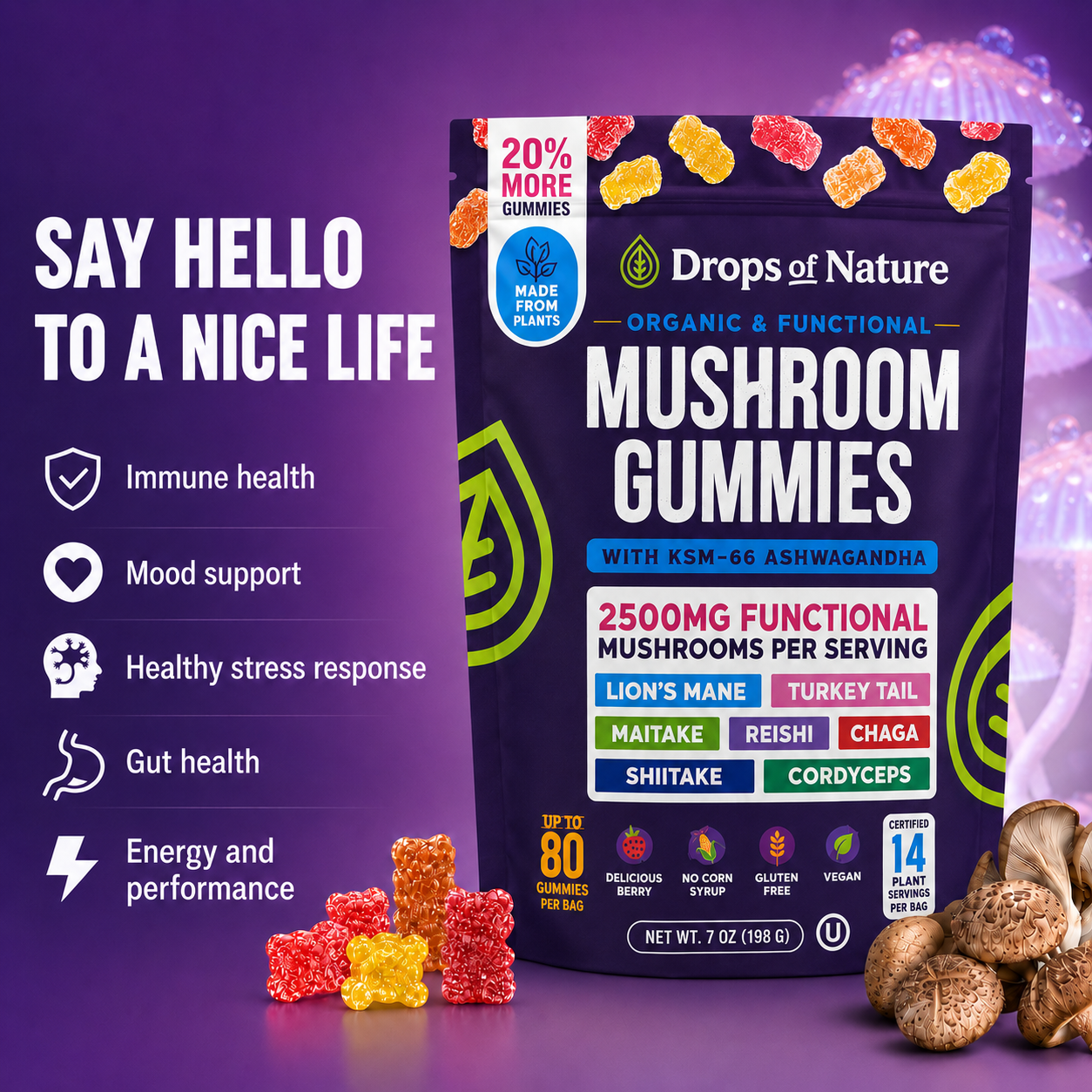 Daily Focus Mushroom Energy Gummies